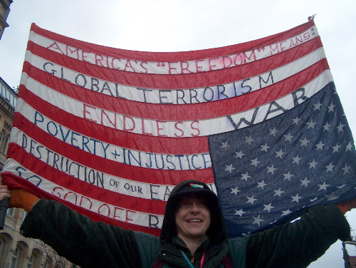 Demonstrator with flag