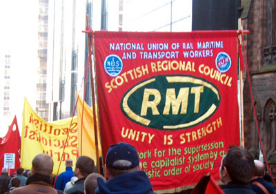 RMT Banner on anti-war march